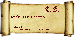 Králik Britta névjegykártya